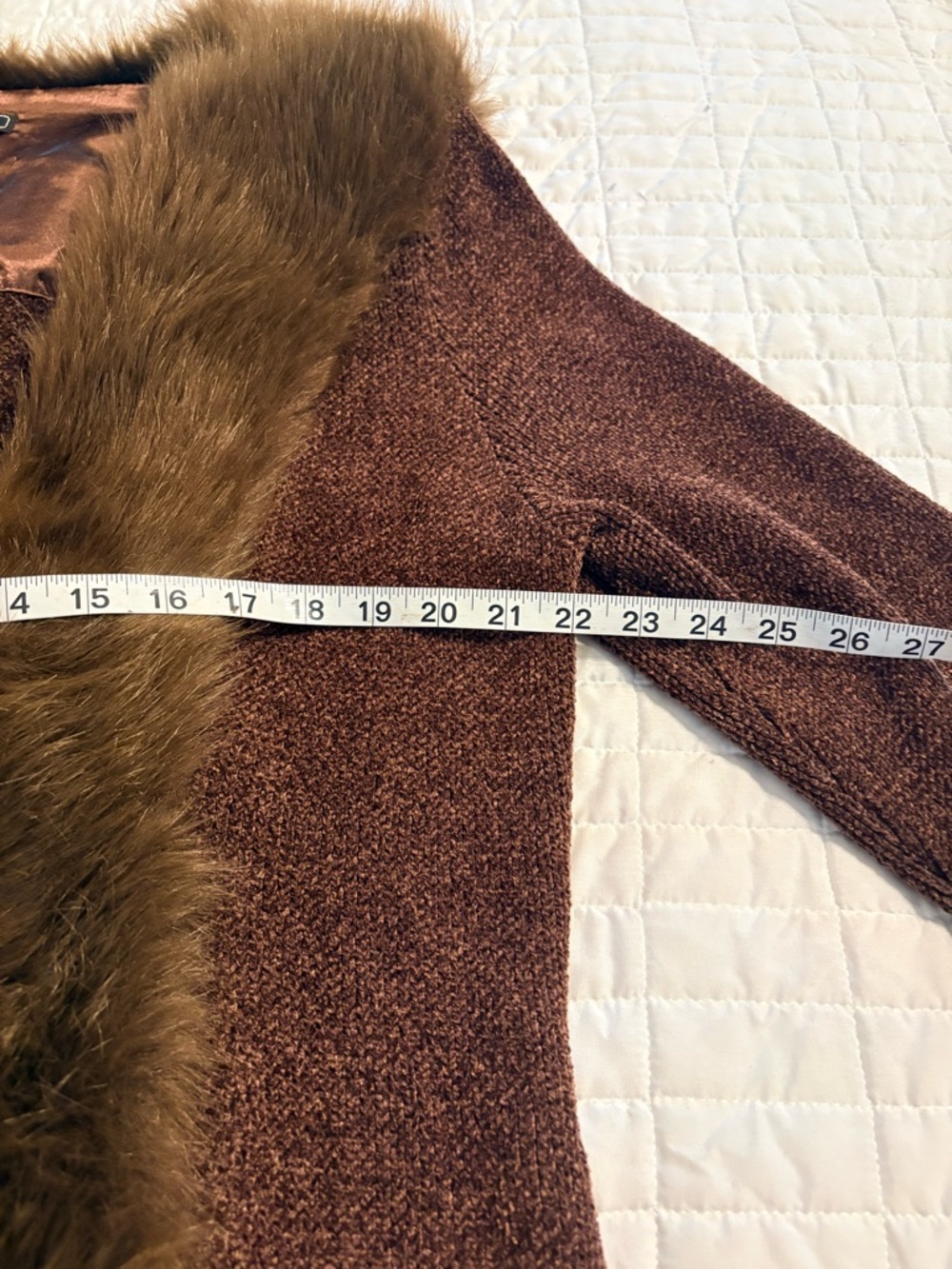 Brown Faux Fur Trim Cardigan Teddy Jacket– Size 2X – Like New - Picture 4 of 8
